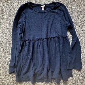 Maternity Long Sleeve Baby Doll Top, Dark Blue, Medium